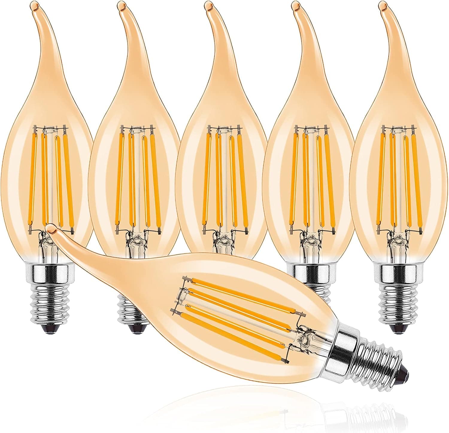 E14 4W LED Candle Vintage Light Bulb,Filament Flame Tip LED,C35 Small Edison Screw Candelabra SES LED Bulb,2700K Warm White,40W Bulb Equivalent,Non-Dimmable,Amber